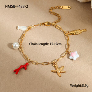 Nmsb-f433-2 red coral bracelet / 18K