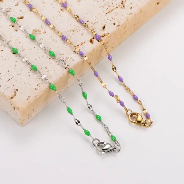 Wholesale 304 Stainless Steel Lips PVD Coated No Inlaid 18K Gold Plated Casual Waterproof Non Tarnish Epoxy Chain Pink Red Blue Choker