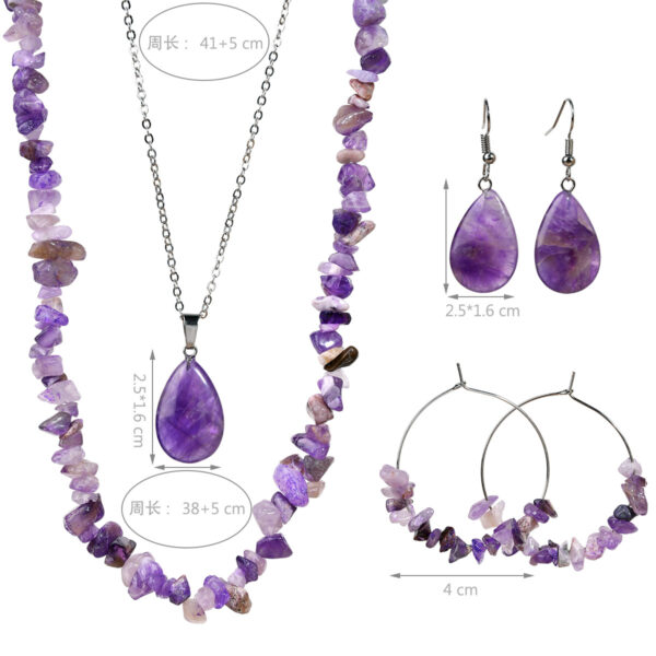 oly-00b85e338c7521657bbc4056ee6a27ac Wholesale Bohemian 4 Piece Set Water op Natural Stone Necklace Earrings Amethyst Tiger Eye Stone Gravel Jewelry suit