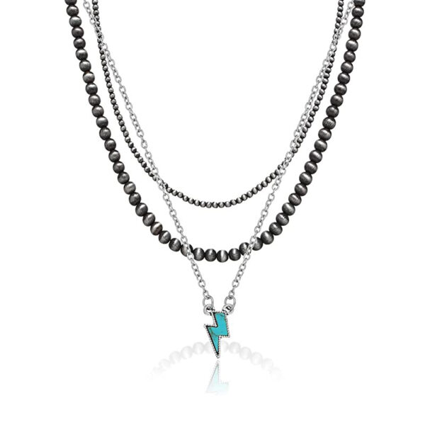 oly-00bfda0080b29f0d7b1c49308fdeabde Wholesale western style brushed b round bead necklace vintage carved turquoise pendant multi-layer necklace jewelry