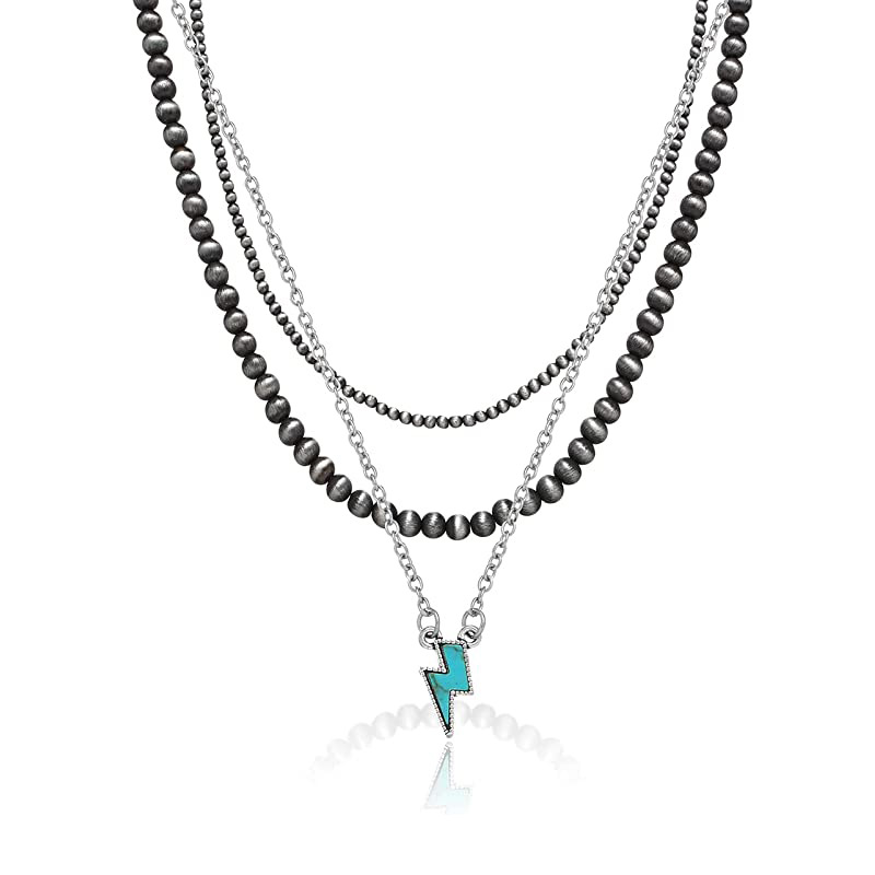 Wholesale European and American cross-border western style brushed b round bead necklace vintage carved turquoise pendant multi-layer necklace jewelry