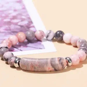 Natural Pink Zebra Stone Bridge Bracelet / 8mm Long Tube 10 * 39mm