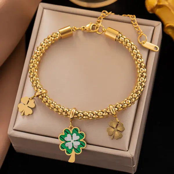 PVD Coated Real Gold Plated 18K Gold Four Leaf Clover Devil'S Eye 304 Stainless Steel IG Style Waterproof Non Tarnish 304 Stainless Steel Bracelets