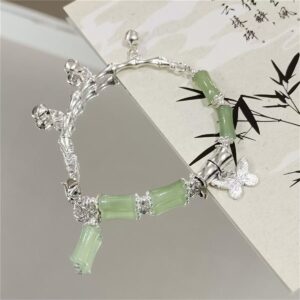 Green bamboo butterfly bell bracelet