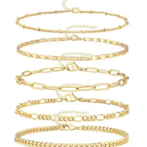 Golden Xiaomi Bead Necklace Small Stud Chain Clip Chain Cuban Link Chain Magic Chain Anklet Five-Piece Set
