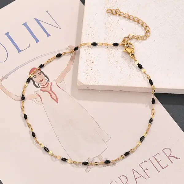 Wholesale Jewelry Vacation Bohemian IG Style Lips Simple Solid Color 304 Stainless Steel 18K Gold Plated Handmade Enamel Plating Anklet