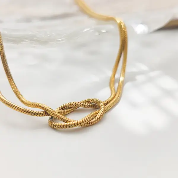 PVD Coated 14K Gold Real Plated Solid Color Knot 304 Stainless Steel Modern Style Commute Waterproof Non Tarnish Double Layer Necklaces