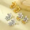 Wholesale PVD Coated Real Gold Plated Flower 304 Stainless Steel Retro Waterproof Non Tarnish Ear Studs