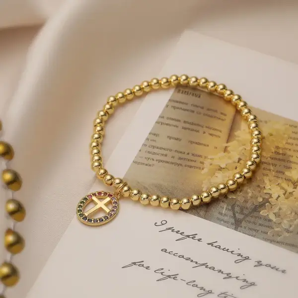 Wholesale Vintage Style Simple Style Cross Copper 18k Gold Plated Zircon Bracelets In Bulk