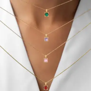 Wholesale PVD Coated Real Gold Plated Square 201 Stainless Steel Artificial Crystal Elegant Simple Style Classic Style Waterproof Non Tarnish 201 Stainless Steel Pendant Necklace