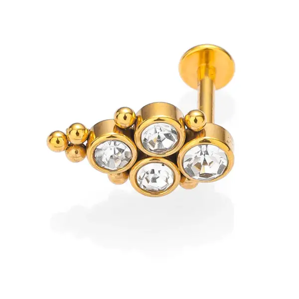 Wholesale 1 Piece Lip Rings Casual Simple Style Four Leaf Clover Plant 316L Stainless Steel Waterproof Non Tarnish Surgical Steel Zircon Ion Plating (IP) 14K Gold Plated Lip Rings Ear Cartilage Rings & Studs