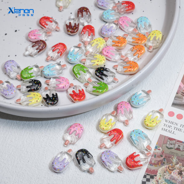 Wholesale Transparent cartoon popsicle sticks, slanted hole printing, perforated beads, acrylic mobile phone chains, necklaces, DIY jewelry materials