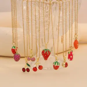 Wholesale Jewelry Cute Commute Fruit 304 Stainless Steel Copper Zircon 18K Gold Plated Inlay Pendant Necklace