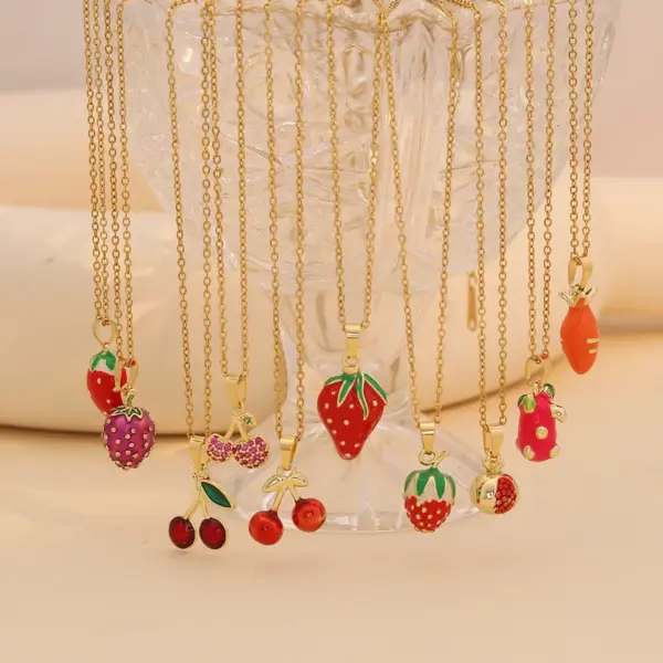 Wholesale Jewelry Cute Commute Fruit 304 Stainless Steel Copper Zircon 18K Gold Plated Inlay Pendant Necklace