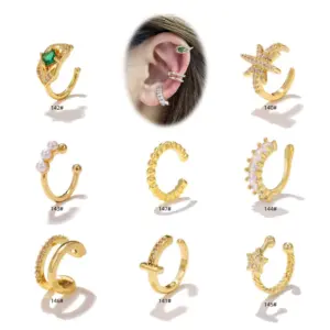 Wholesale 1 Piece Vintage Style C Shape Geometric Star Plating Inlay Copper Zircon Ear Cuffs