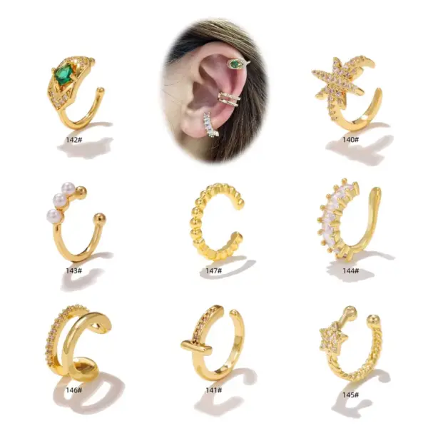 Wholesale 1 Piece Vintage Style C Shape Geometric Star Plating Inlay Copper Zircon Ear Cuffs