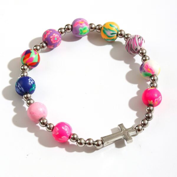 oly-01098ff5f36c4d2890b524f100334146 Wholesale Polymer clay with alloy cross beaded bracelet