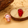 Wholesale Baroque Inlaid Colorful Shaped Pearl Ring Retro Irregular Alloy Rings