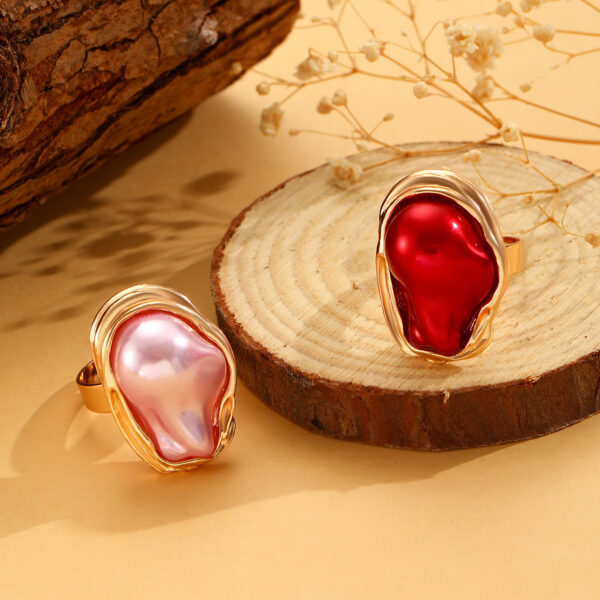 Wholesale Baroque Inlaid Colorful Shaped Pearl Ring Retro Irregular Alloy Rings