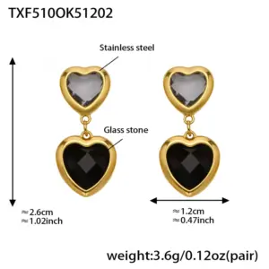 TXF510-Black Faceted Stone Gold Earrings
