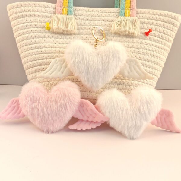 Wholesale Love Wings Fur Ball Keychain Pendant Heart-shaped Plush Girl's Accessories Cute Peach Heart Bag Key Pendant