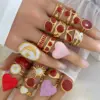 Vintage Red Oil Drop Ring For Women New Style Ins Famous Open Finger Ring Trendy Stainless Steel 304 Adjustable Size