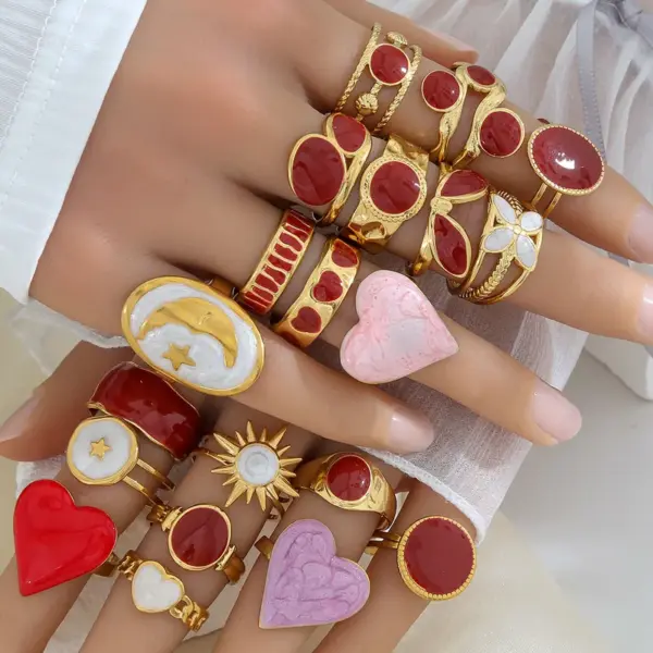 Vintage Red Oil Drop Ring For Women New Style Ins Famous Open Finger Ring Trendy Stainless Steel 304 Adjustable Size