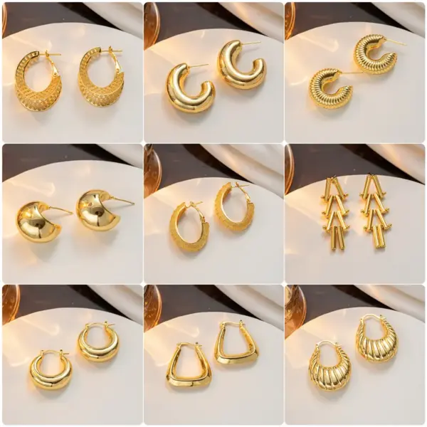 Wholesale PVD Coated Real Gold Plated C Shape Geometric Stainless Steel Casual Elegant Waterproof Non Tarnish Ear Studs