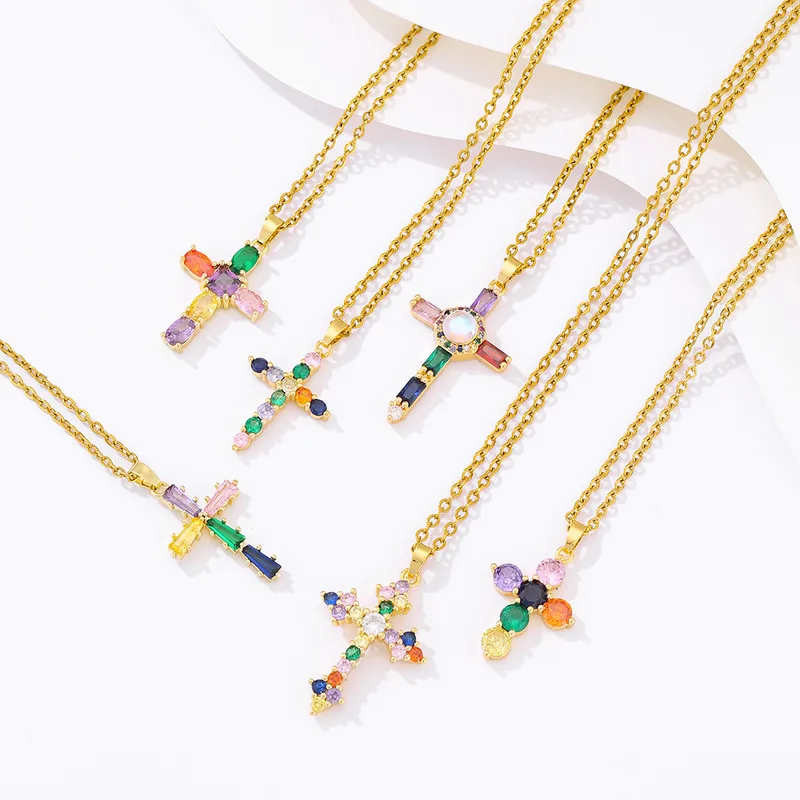 Wholesale Stainless Steel Copper Fashion Plating Inlay Cross Zircon Pendant Necklace