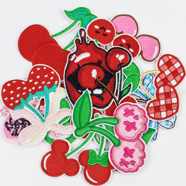 Wholesale Cherry Embroidered Cloth Sticker No-sewing Girl's Down Jacket Patch Sticker Holes Sticker Large