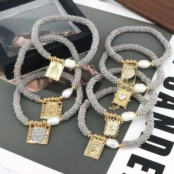 Wholesale Vintage Style Luxurious Cross Star Heart Shape Copper 18k Gold Plated Zircon Bracelets In Bulk