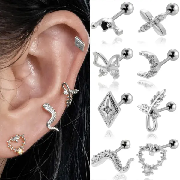 1 Piece Ear Cartilage Rings & Studs Vintage Style French Style Simple Style Moon Heart Shape Butterfly 316L Stainless Steel Copper Waterproof Non Tarnish Surgical Steel Zircon