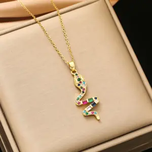 168 Color Zirconium Snake Necklace-G0339-Golden Color