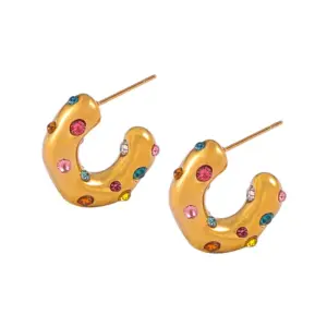 F602-Gold Color Zirconium Earrings