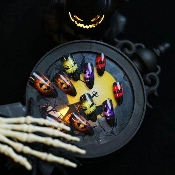 oly-0132b901d754199c72c4c95df8df2680 Wholesale Halloween colorful cute ghost face almond false nail tips wear nail tips