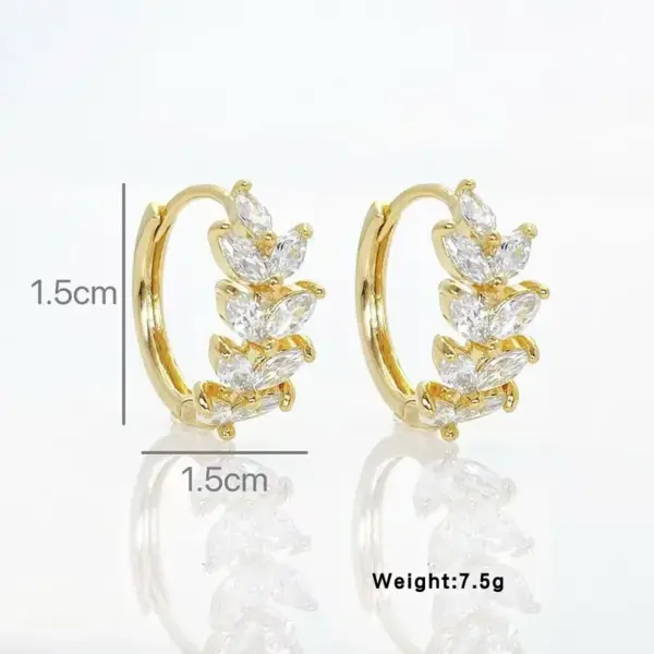 Wholesale 1 Pair Classic Style Leaves Copper Rhinestones Zircon K Gold Plated Earrings