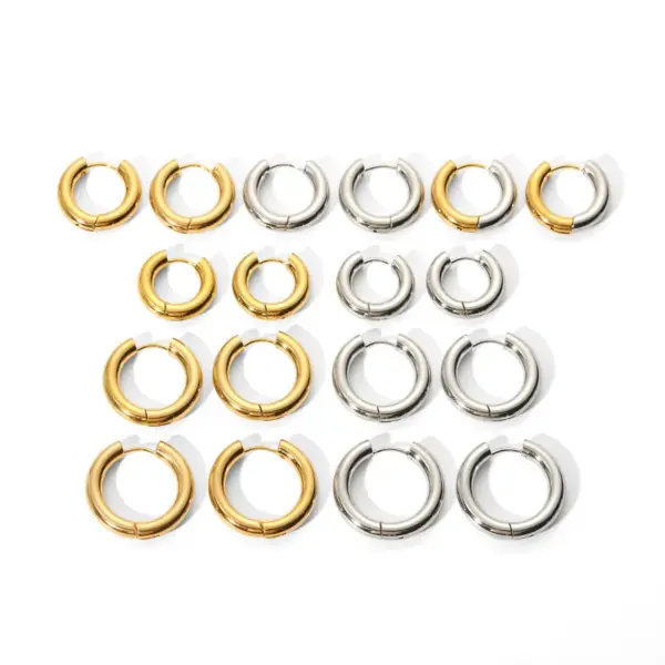 PVD Coated Real Gold Plated 18K Gold Round 201 Stainless Steel Simple Style Waterproof Non Tarnish Hoop Earrings