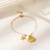 Wholesale 18K Gold Plated 304 Stainless Steel PVD Coated Pearl Starfish Shell Plating Inlay Paperclip Chain Cable Chain Rings Earrings Necklace