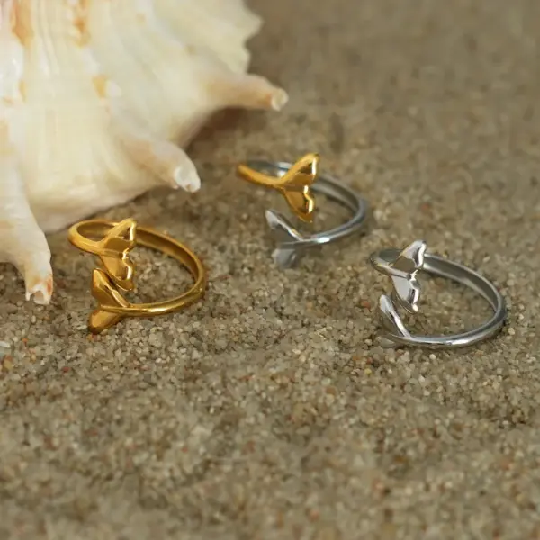 Ion Plating (IP) Real Gold Plated 18K Gold Fish Tail 304 Stainless Steel IG Style Vacation Beach Waterproof Non Tarnish Rings