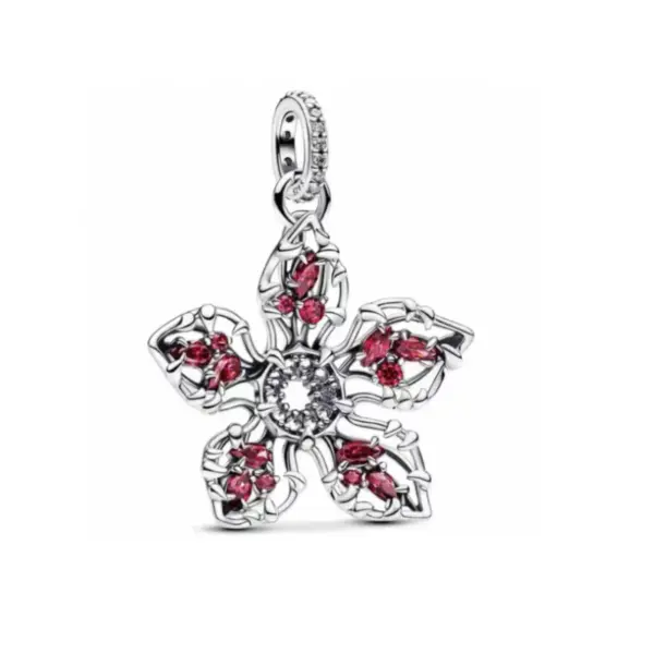 Wholesale Silver-Plated Copper Zircon Flower Electroplated Simple Style Beaded Chain Bracelet For Women Red Piranha Pendant Design Combination Jewelry Lover's Gift
