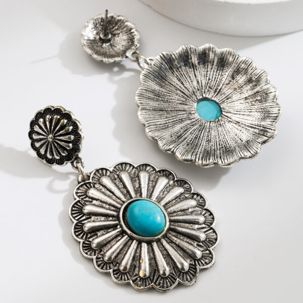 Wholesale Amazon Hot Selling European and American Bohemian Holiday Style Inlaid Turquoise Water Drop Earrings Fashion Creative Exaggerated Earrings