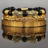 Wholesale Copper Micro-inlaid Zircon Double Leopard Head Black Onyx Woven Bracelet Men's Stainless Steel Roman Bracelet Stacked Bracelet Combination