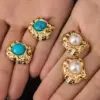 Wholesale Style Women's 316 Stainless Steel Bowknot Flower Colorful Geometric Spiral Pearl Inlaid 18K Gold Plated Vacuum Electroplating Furnace Baking Series Earrings