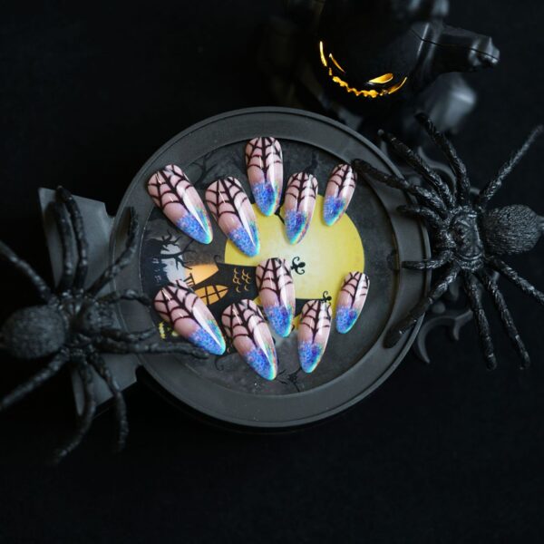 Wholesale Halloween Laser Spider Web Almond Wearable Nail