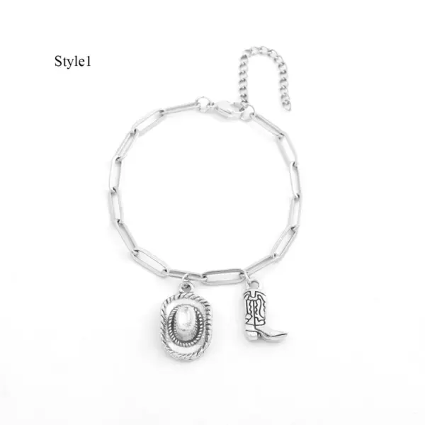 Wholesale PVD Coated Real Gold Plated Hat Boots Horseshoe 201 Stainless Steel 304 Stainless Steel Simple Style Classic Style Western Cowboy Waterproof Non Tarnish 201 Stainless Steel Lobster Trigger Clasp Closure Bracelets