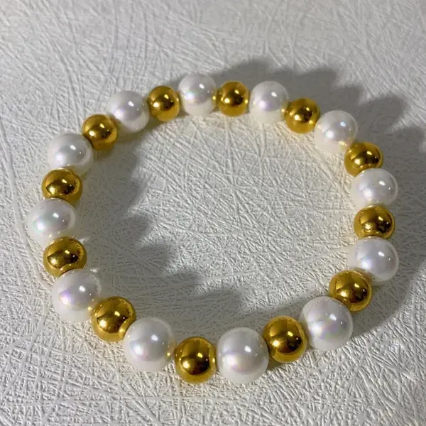 Wholesale PVD Coated 18K Gold Plated Geometric 304 Stainless Steel Imitation Pearl Basic Classic Style Waterproof Non Tarnish 304 Stainless Steel Bracelets