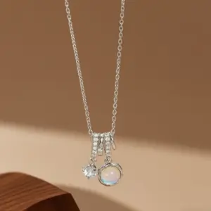 X08292 【Copper Pendant】Aurora Stone - Necklace - / Silver