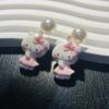 Wholesale cartoon cat pearl 925 silver pin earrings sweet cute earrings