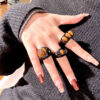 Wholesale brown imitation tiger eye round square geometric resin ring simple ring tide