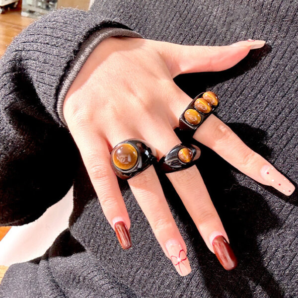 Wholesale brown imitation tiger eye round square geometric resin ring simple ring tide